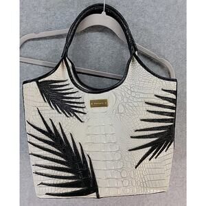 BRAHMIN Vtg Black White Melbourne Leather Satchel Shoulder Bag Handbag W/COA